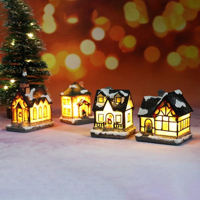 LED Christmas Village House with Warm Lights - Miniature Resin Holiday Decor for Desktop, Shelf, or Tree