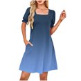 thumbnail image 2 of Summer Dresses for Women 2025, Fashion Women's Printing Sexy Square Neck Short Sleeve Pockets Dresses Casual Comfortable All Occasio(Blue,S), 2 of 6