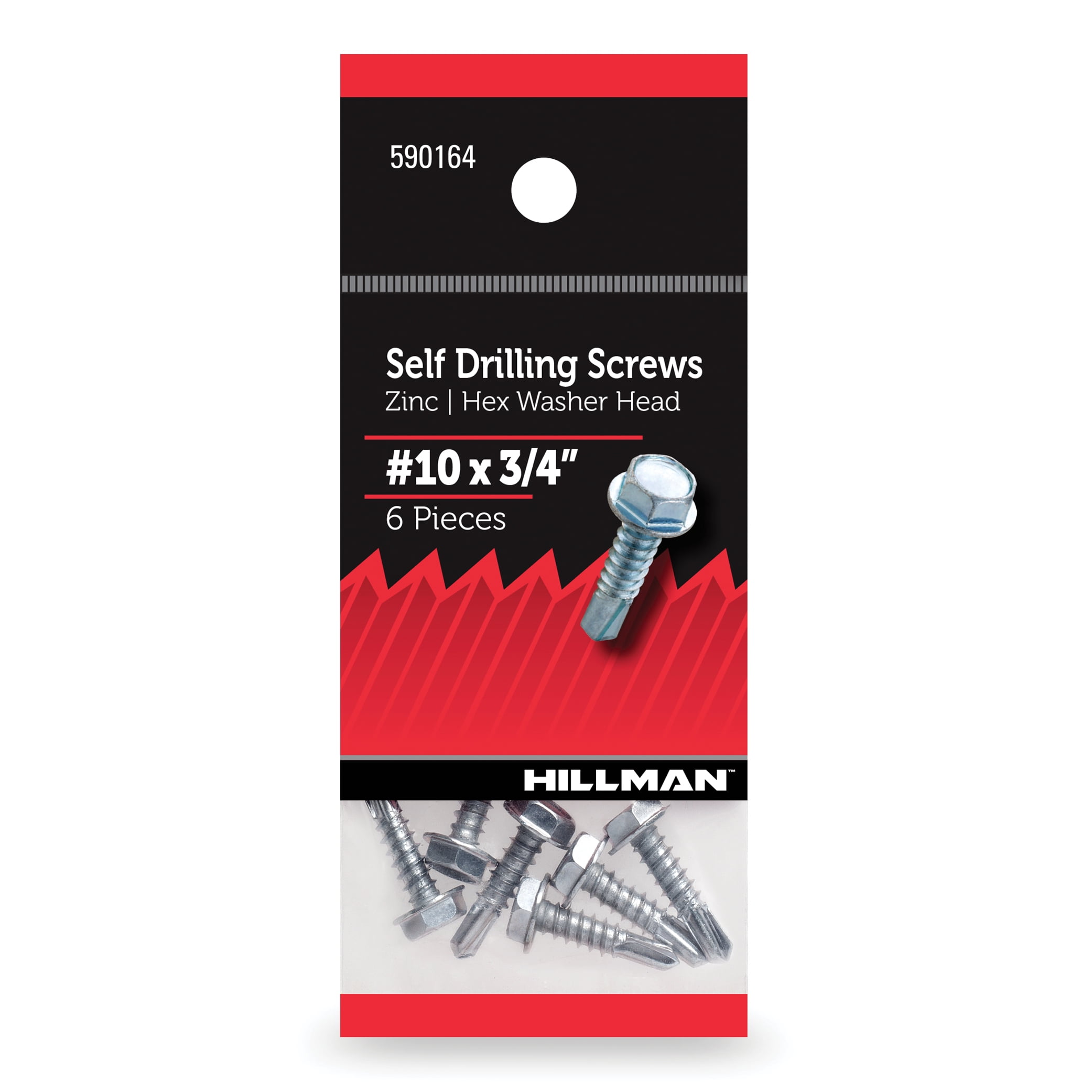 (10 pack) Hillman Self Drilling Screws #10 x 3/4", Steel, Zinc, Interior, Hex, Silver, 6 pack