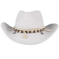 thumbnail image 6 of Women's Linen Sun Hat Wide Brim Panama Fedora Cap for Adults Summer Beach Vacation Cowgirl Hat with Seashell Rope Decor UV Protection Headwear Everyday Casual Apparel Accessory, 6 of 8