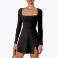 thumbnail image 2 of Dpytoraw Women's Square Neck Bustier Long Sleeve Slit Flare Mini Dress Women’s Work Office Appropriate Dresses, 2 of 5