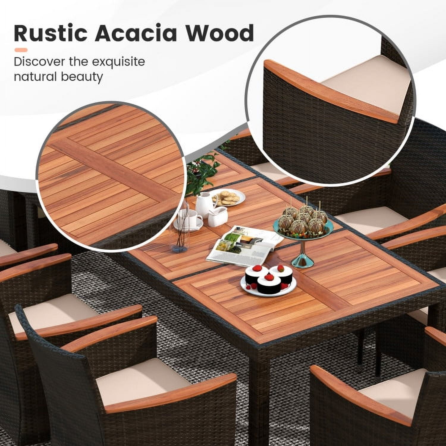 Aimee Lii 9 Pieces Patio Furniture Sets, Outdoor Dining Set with 15" Double-Sided Twin Patio Umbrella, Red Aimee Lii 9 Pieces Patio Furniture Sets, Outdoor Dining Set with 15" Double-Sided Twin Patio Umbrella, Red