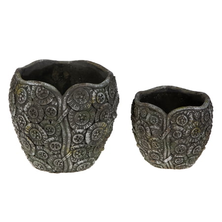Maison Concepts 2 Pc Cement Round Planter Scallop Edge (7.3 L X 7.3 W X 7.1 H)