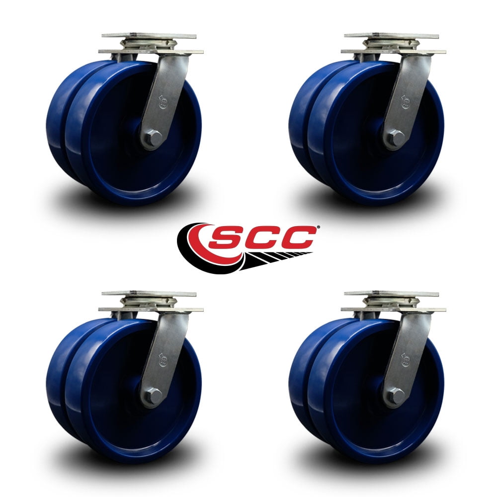 8 Inch Dual Solid Polyurethane Wheels Swivel Caster Set with Roller Bearings SCC