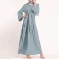 thumbnail image 5 of GENEMA Women Arab Abaya Lace-Up Waist Muslim Maxi Dress Islamic Long Sleeve Kaftan Robe, 5 of 10