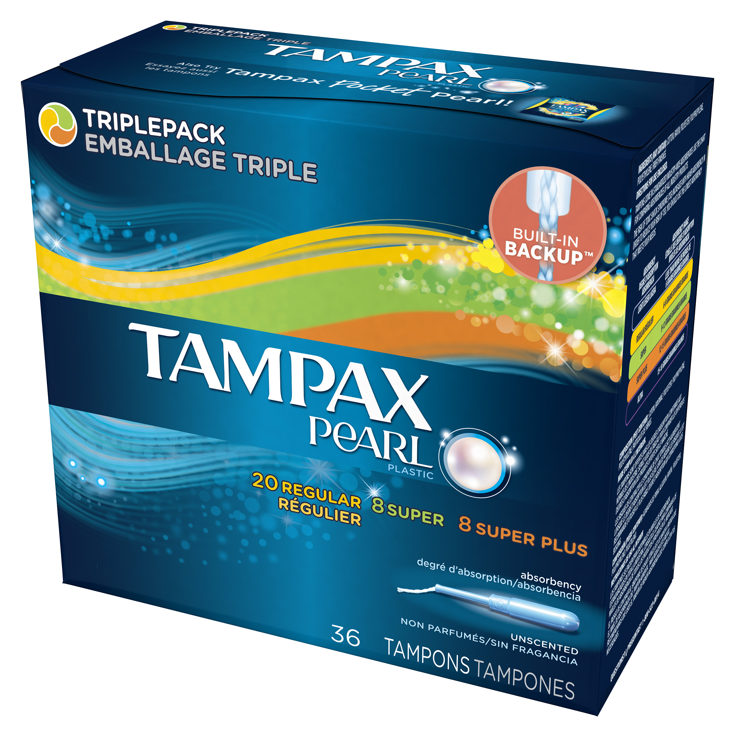 Tampax Pearl Plastic Triplepack, Unscented Tampons 36 Count