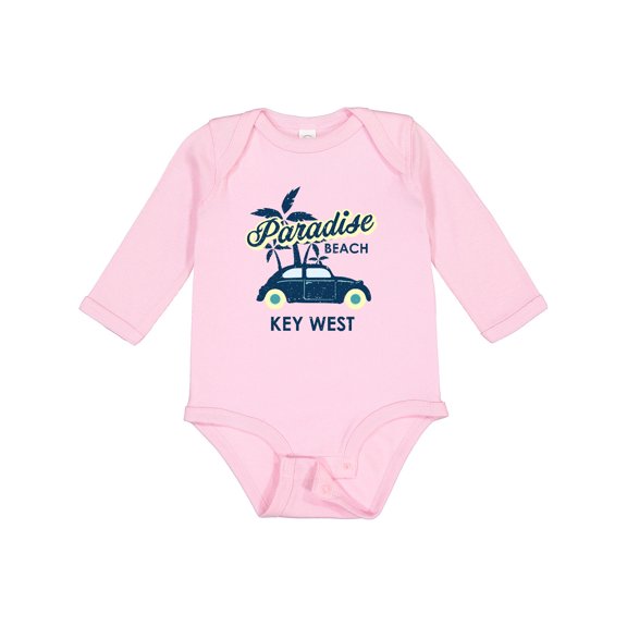 Inktastic Paradise Beach in Key West with Palm Trees and Car Boys or Girls Long Sleeve Baby Bodysuit