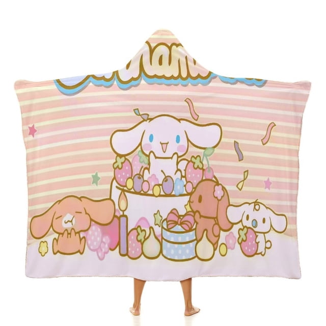 Cinnamoroll: Canela Manta Capa con Capucha Anti-Bolitas, Manta de Lana Ártica Suave, Manta Portátil de Felpa Ligera y Lujosa, Poncho para Siesta en Casa y Oficina, 100*130cm