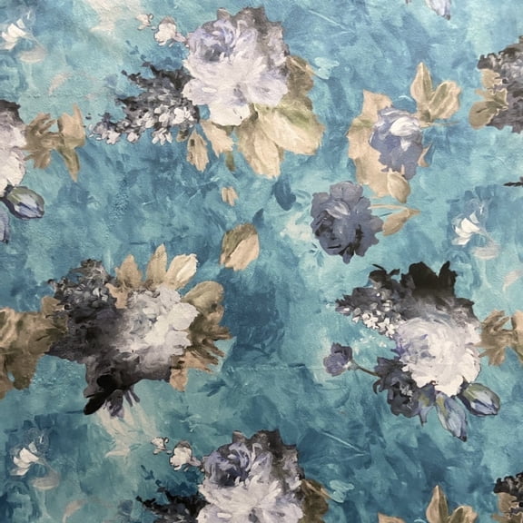 Decora Furnishings 54-Inch Luxurious Velvet Fabric Floral Design Nature Upholstery Material by The Yard, Blue