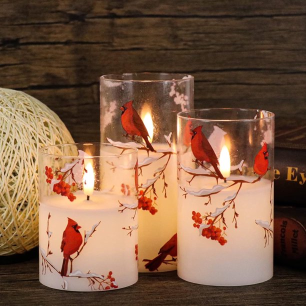Velas parpadeantes sin llama GenSwin que funcionan con pilas con temporizador de 6 horas, velas de cera real con LED, calcomanía de ciervo, luz cálida, paquete de 3, decoración navideña para el hogar