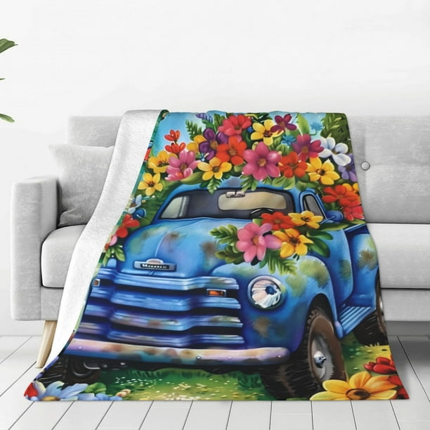 Balery Floral Truck Welcome Manta de Felpa Suave y Acogedora – Cobija de Franela Aterciopelada para Cama, Lavable y Cálida para Sofá, Mascotas, Transpirable-40"x30"