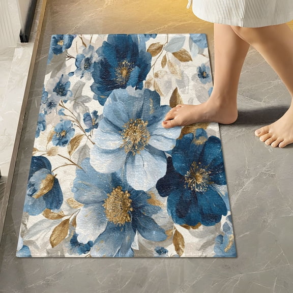 RMDQTR 16" × 24" Rectangle Shape Bathroom Rugs Plush Toilet Base Mat Soft Rugs Non Slip Absorbent Blue Peach Blossom