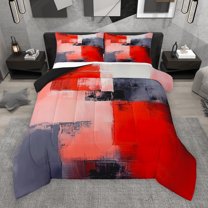 Manfei Chic Abstract Watercoor Bedding Comforter Set, Red Oil Printing Twin Comforter Sets, Vintage Mid Century Reversible Bedding Set, Luxury Bedroom Decor, 2 Pieces