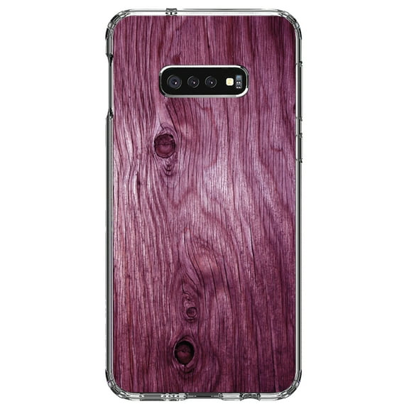 DistinctInk Clear Shockproof Hybrid Case for Samsung Galaxy S10e (5.8" Screen) - TPU Bumper, Acrylic Back, Tempered Glass Screen Protector - Fuchsia Weathered Wood Grain Print - Printed Wood Image