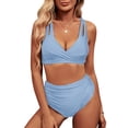 thumbnail image 3 of Gubotare Bikini Set for Women Two Piece Swimsuits V Neck Low Rise Crisscross Back Self Tie Spaghetti Straps (Light Blue,S), 3 of 6