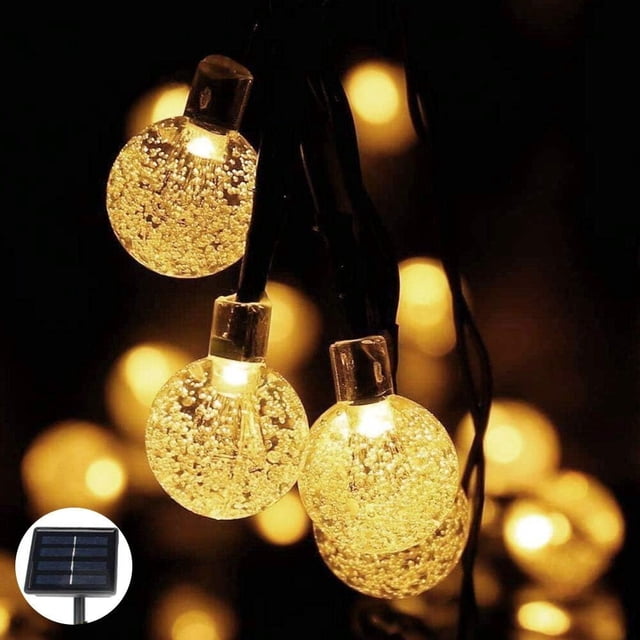 Iluminación decorativa para exteriores: cadena de luces solares con forma de bola de cristal, luces de hadas impermeables para decoración de jardín, patio, hogar, fiesta, boda (50 LED, 8 metros)