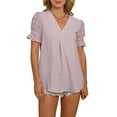 thumbnail image 2 of hirigin Women Fashion Wild Chiffon Shirts Solid Color Swiss Dot Short Sleeve V-Neck Blouses Summer Casual Loose Tops, 2 of 4