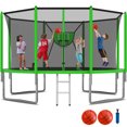 thumbnail image 1 of KOFUN 1400LBS 14FT Trampoline for Kids and Adults Outdoor Backyard Trampoline with Safety Enclosure Net, Removable Basketball Hoop, Ladder, 2 Balls, Green, 1 of 7