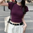 thumbnail image 5 of Rezuofi 2 Pcs Women's Casual Basic Cap Sleeve Slim Fitted Round Neck Crop Tee Top, 5 of 6