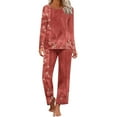 thumbnail image 2 of Oalirro Womens Pajamas Set Casual Long Sleeve Top with Long Pants Homewear Pjs Set Loungewear Red,S, 2 of 6