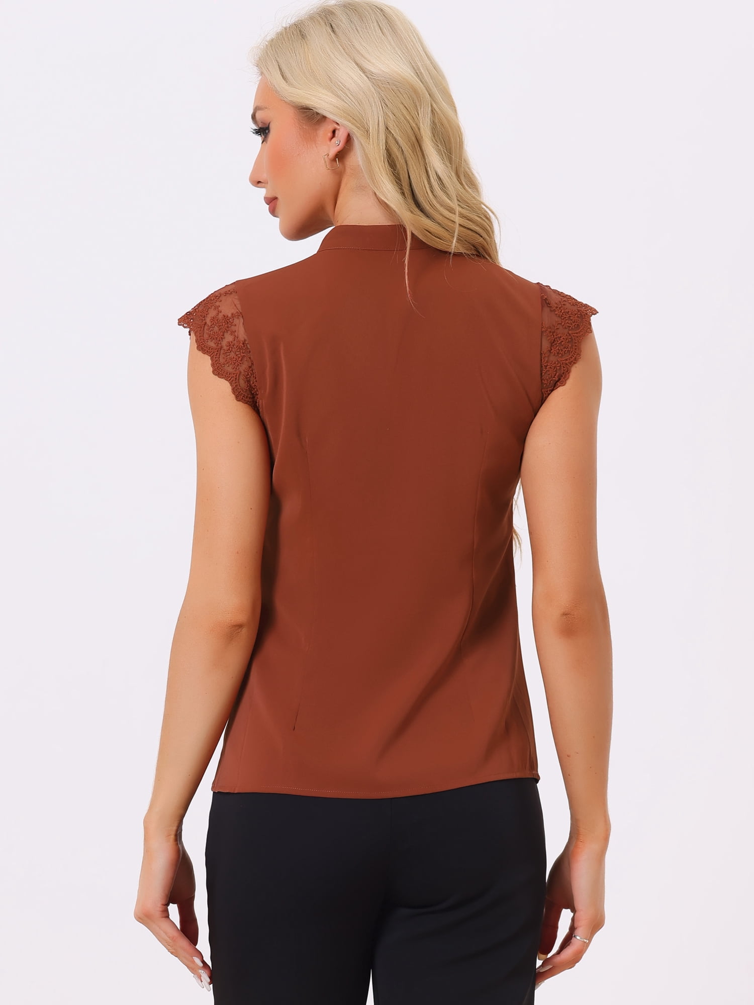 DARING DIVA Women's V Neck Sleeveless Basic Blouse Top XL Brown Red
