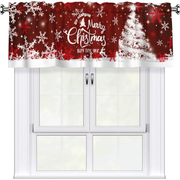 Koesnbre Merry Christmas Tree Curtain Valance 54"x18" Winter Snowflake Short Small Window Curtains for Living Room Xmas Holiday Window Treatment Rod Pocket Valances for Kitchen Bedroom Decor