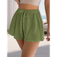 thumbnail image 4 of Summer Casual Tie Front Lettuce Trim Ribbed Knit Shorts High Waist Women'S Shorts Green L, 4 of 7