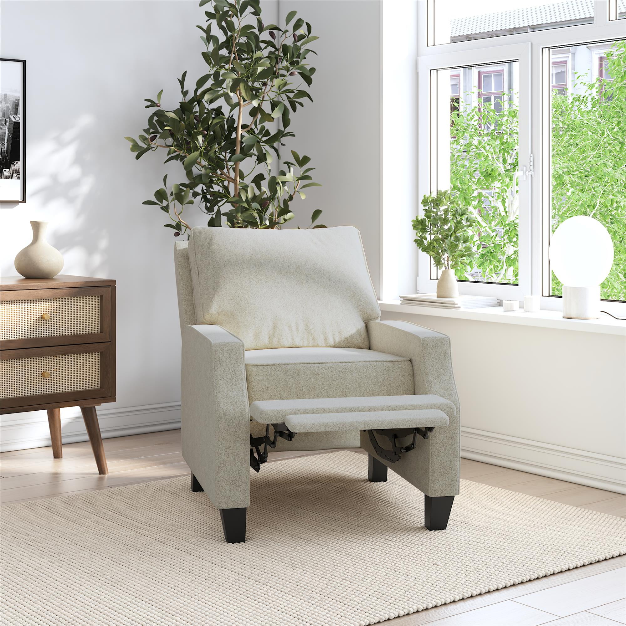 DHP Randen Pushback Recliner Chair for Living Room, Beige Linen