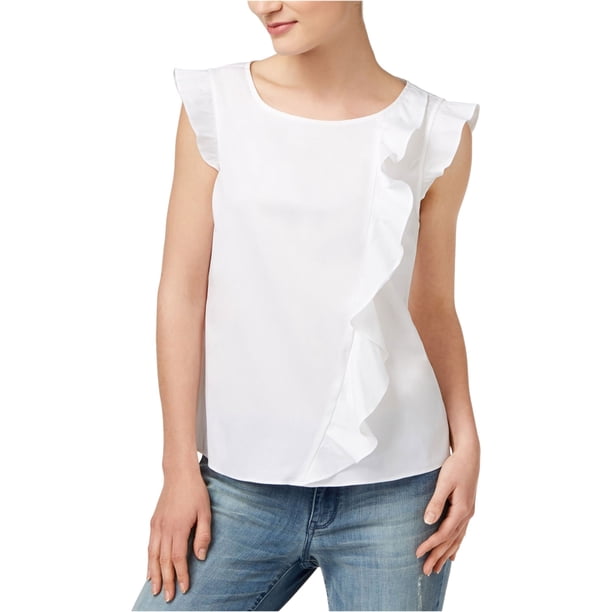 Blusa sin mangas con volantes Maison Jules para mujer Blanco Extragrande
