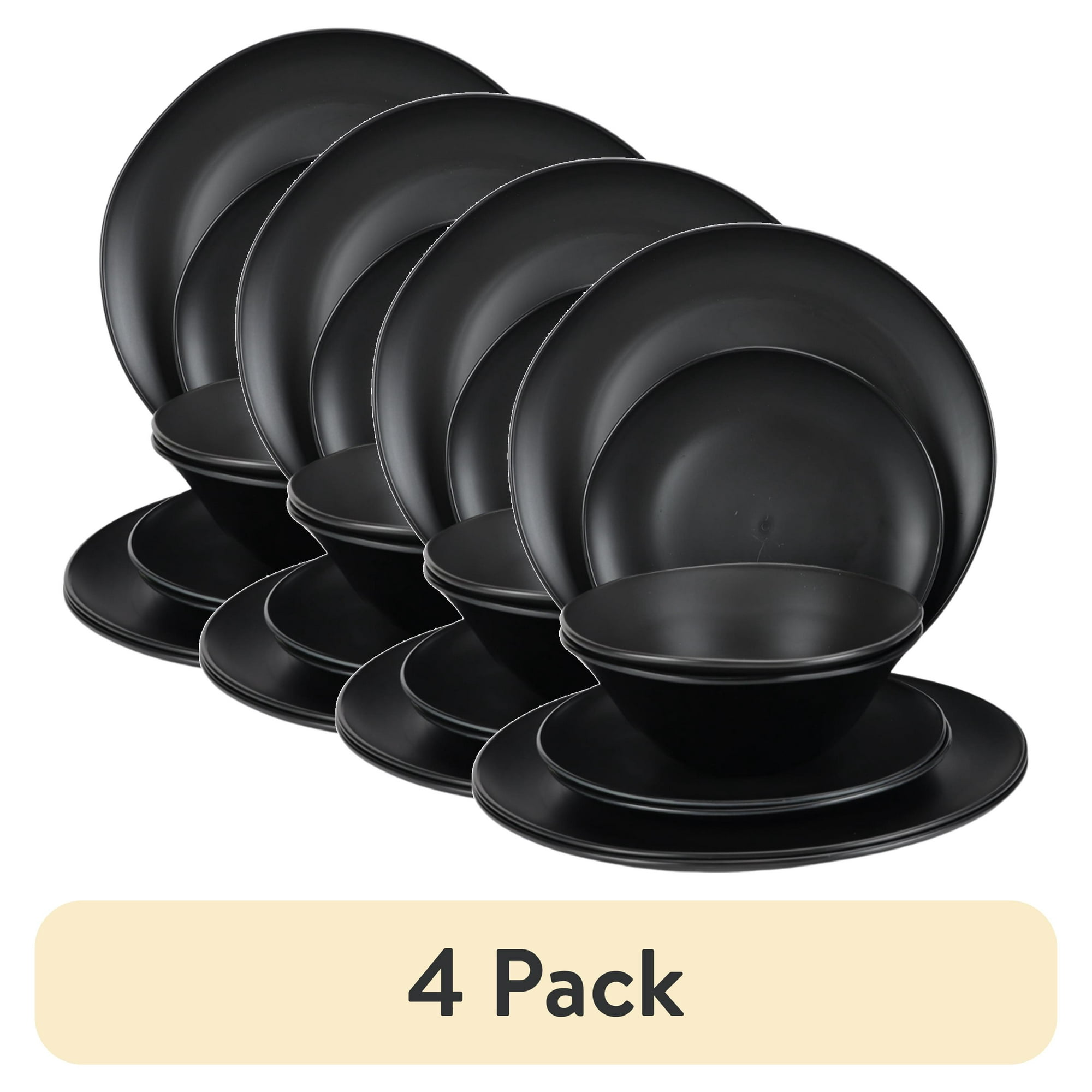 (4 pack) Mainstays Black 12-Piece Eco-Friendly Recycled Plastic Dinnerware Set