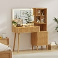 thumbnail image 2 of 41.7" Fluted Makeup Vanity Desk with Large 30" Mirror and Rotating Cabinet, Modern Glass Top Big Vanity Table with 4 Drawers & Lights, Dressing Table Set w/Charging Station for Bedroom, 2 of 8