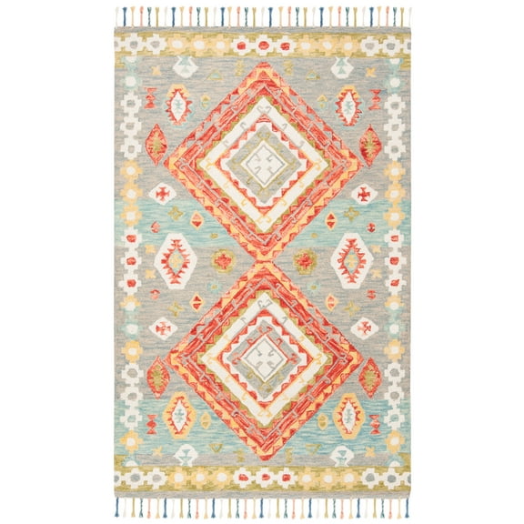 Safavieh Handmade Aspen Bohemian & Eclectic Tribal Wool Rug Grey/Red 3' x 5' 3' x 5' Rectangle