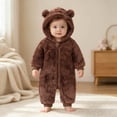 thumbnail image 2 of KPOPLK Baby Bear Ear Hooded Romper 0 3 6 9 12 18 Months Fuzzy Fleece Onesie Jumpsuit for Infant Toddler Winter Warm Outfit(Coffee,12-18 Months), 2 of 5