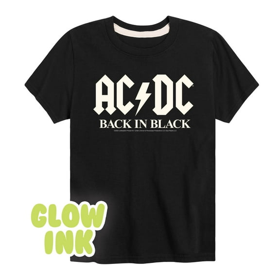ACDC - Glow In The Dark - Back In Black - Toddler & Youth Short Sleeve Graphic T-Shirt