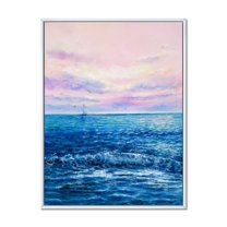 Designart 'Sunrise Glow On The Ocean Waves II' Nautical & Coastal Framed Canvas Wall Art Print