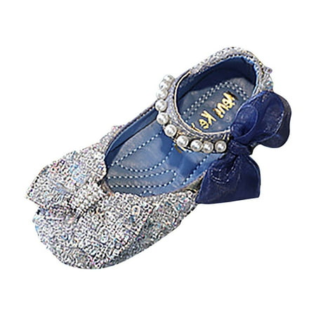 NOLDARES Girls Dress Shoes Toddler Girl Flats Low Heel Princess Wedding Shoes for Little Big Kids(Blue 31)
