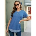 thumbnail image 5 of SHIBEVER Women T Shirts Summer Short Sleeve Crew Neck Casual Loose Trendy Tos,Bluegrey Tunic Tee Holiday Clothing Size L, 5 of 6