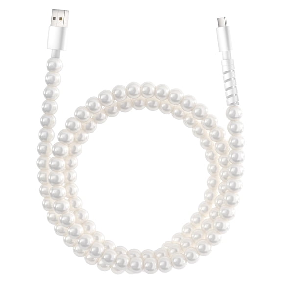 USB to USB C Cable 3.3FT 60W White Pearl USB iPhone Charger Cord Beaded Phone Type C Charger Fast Charging Cable Cord for iPhone 17 16 15 Plus Pro Max 17 Air 16E Samsung Galaxy S25 S24 S23