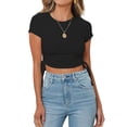 thumbnail image 3 of Xuanfei Women Side Drawstring Lace Up Crew Neck Short Sleeve Cropped Top, 3 of 7