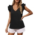 thumbnail image 2 of Womens Tank Top Women's Casual V Neck Flutter Ruffle Hem Crop Tank Camisole Tops for Women Black M, 2 of 5