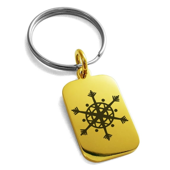 Rose Gold Stainless Steel Dream Catcher Snowflake Engraved Small Rectangle Dog Tag Charm Keychain Keyring