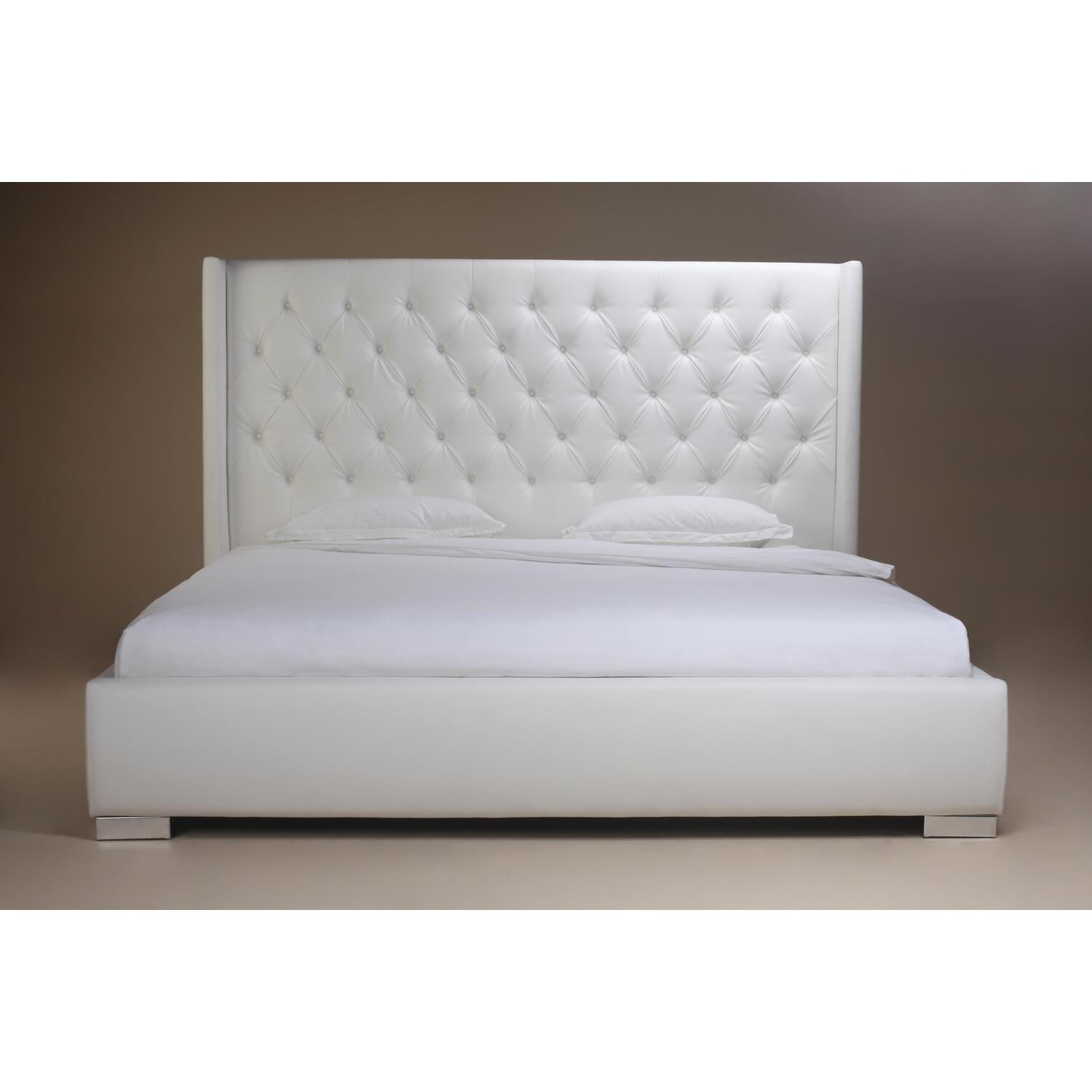 Regal Bed , Faux Leather, Tufted HeadboardFinishWhite,SizeQueen