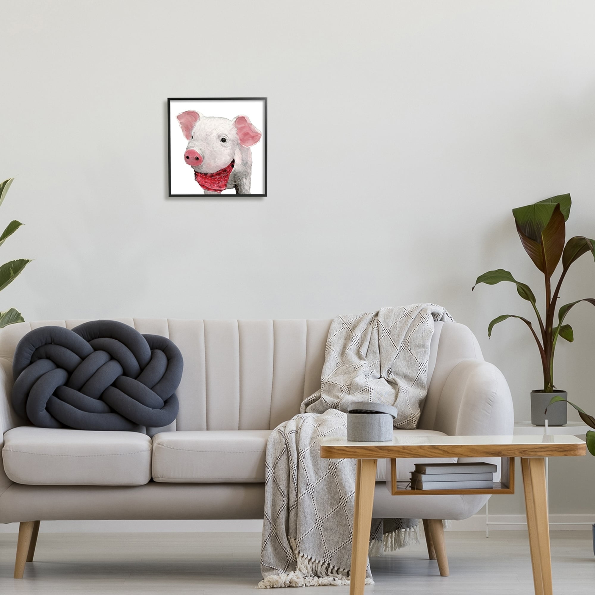 Stupell Industries Simple Country Farm Pig Wearing Red Bandana Framed Wall Art, 12 x 12, Design by White Ladder