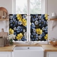thumbnail image 2 of Blue Floral Kitchen Curtains, Vintage Yellow Garden Blossom Flower Light Filtering Window Curtain Panels, 2Pcs Rod Pocket Window Treatments Set for RV Dining Room Study Room 42x54 Inches, 2 of 9