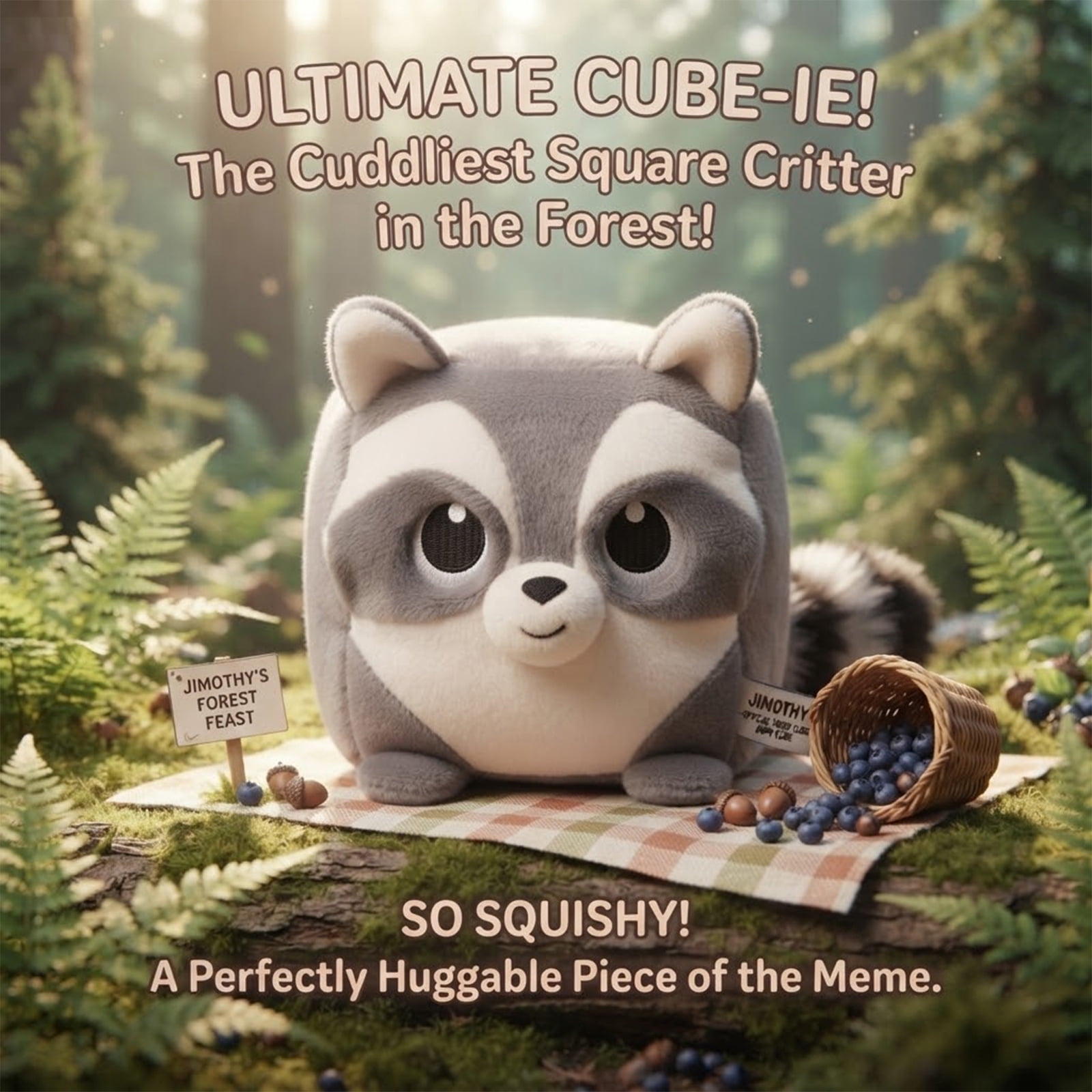 Hot Jimothy Summer Jimothy Cube Raccoon Plush Stuffed Animal, Official Character Plush Pillow, Soft Squishy Faux Fur Collectible Plush Toy for Bedroom Sofa Home Decor Gift, 8 Inch