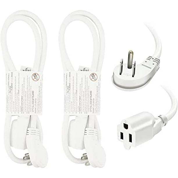 EP 2 Pack 3 Ft 16/3 Flat Plug Indoor Extension Cord, White Low Profile