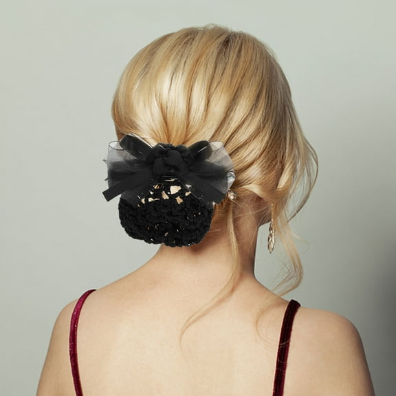 FRCOLOR Women Bowknot Snood Net Barrette Hair Clip Bun Cover Hairnet Bow Barrette French Hair Clips Snood Net Bun Cover Hairnet for Stewardess Banks Hotels Staff