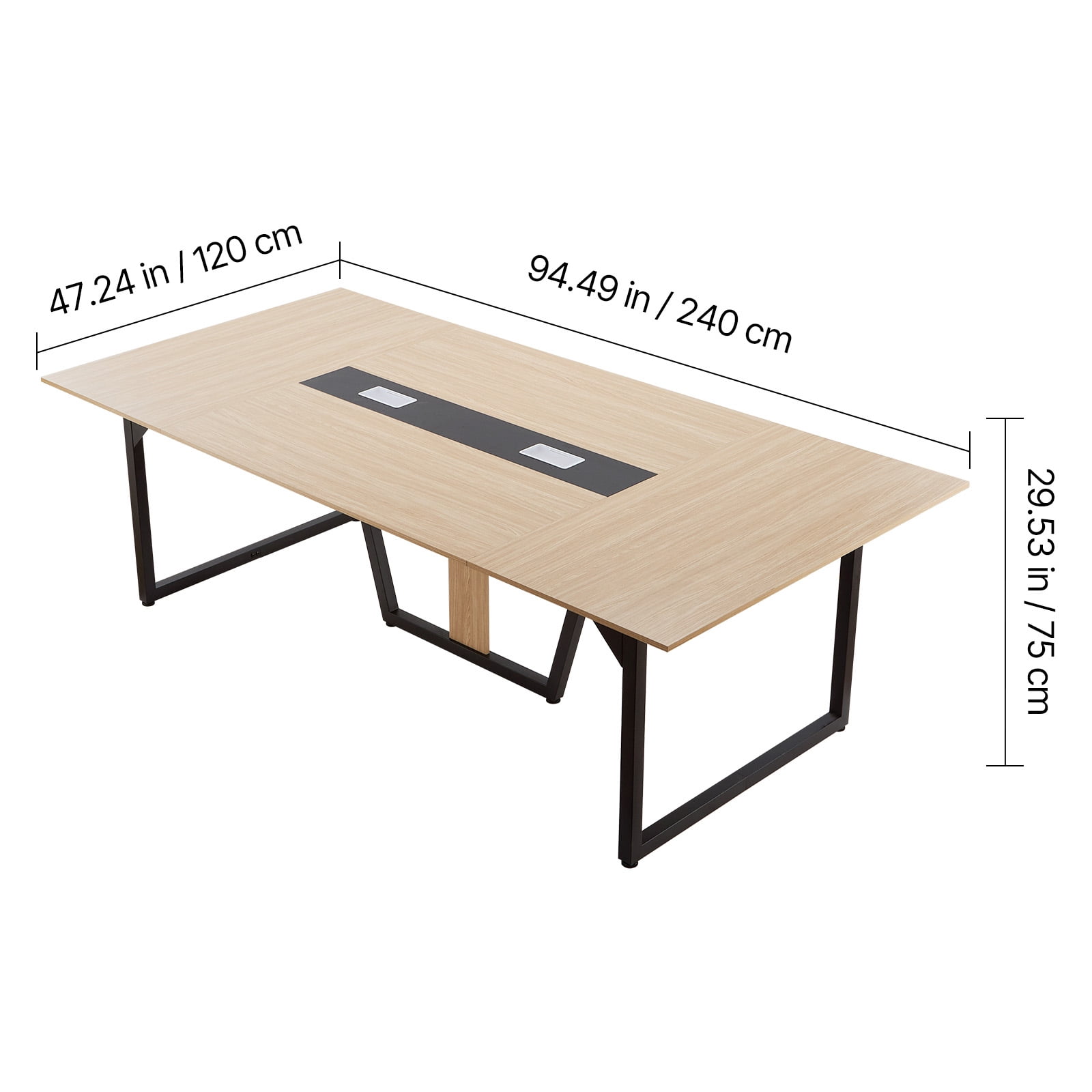 KFFKFF 8 ft Conference Table, Rectangular Office Meeting Desk for 10 People, Modern Design with Sturdy Metal Legs, Spacious Workspace for Office, Boardroom, or Conference Room, Simple Assembly, Brown