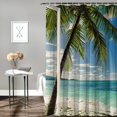 thumbnail image 2 of Orinice Ambesonne Teal Shower Curtain Beach Home Tropical Palm Ocean Through White Wooden Window Cloth Fabric Set With Hooks For Bathroom Decoration &amp; Background 69x72, 2 of 7