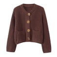 thumbnail image 2 of TGSLY Fall Button Down Sweater for Women Warm Soft Crew Neck Long Sleeve Chunky Knit Cropped Cardigan Loose Casual Solid Color Coat with Pockets L, 2 of 8